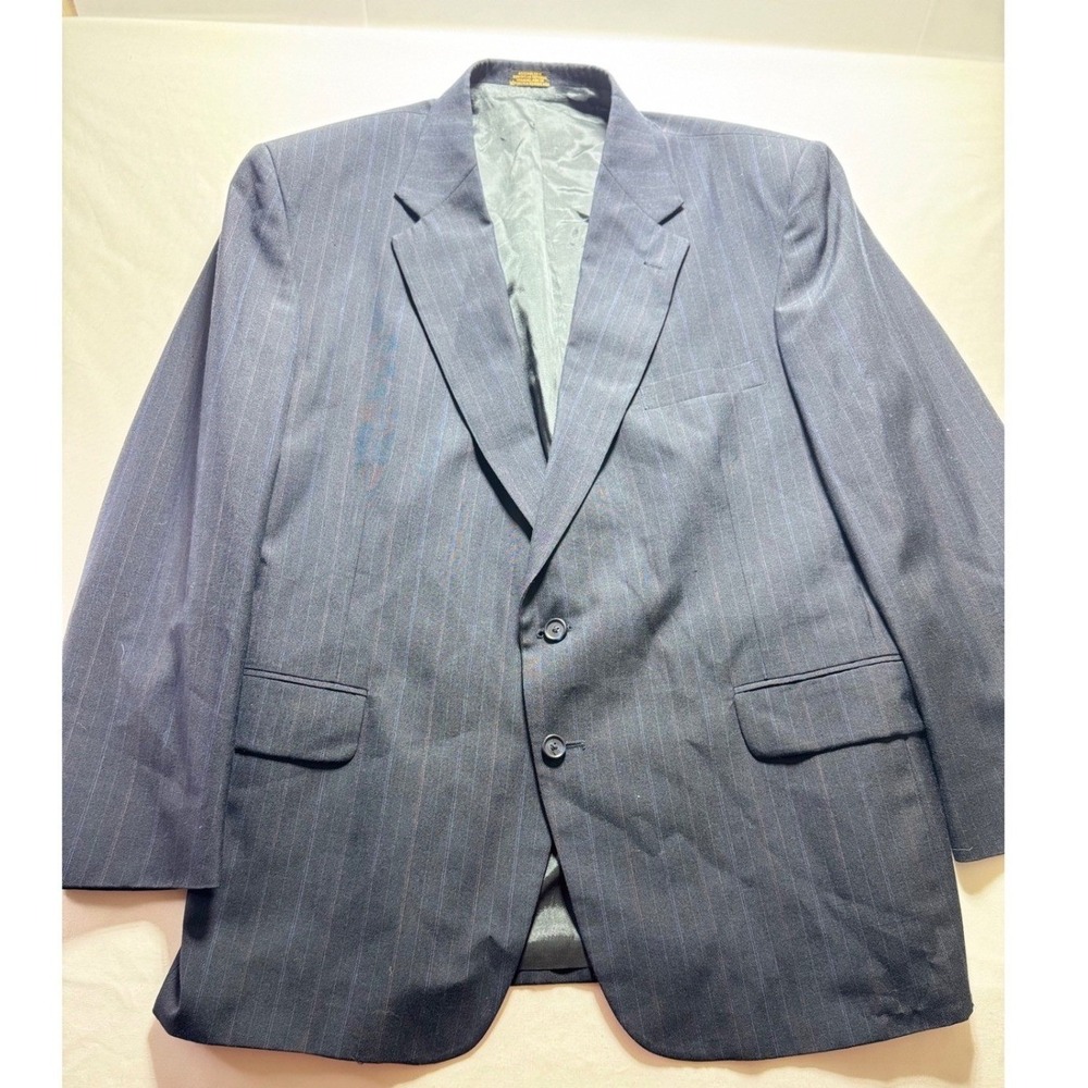 Towncraft Mens Pinstripe Suit Jacket Blazer Navy Blue Wool‎ Blend Two Button 44R